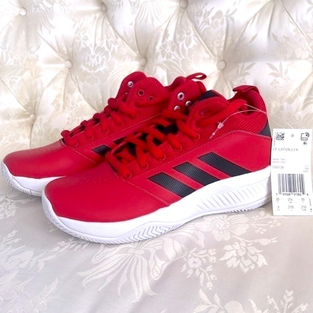 Brand New Adidas Boys CF Ilation 2.0 Mid Top Red & Black Basketball Sneakers - Picture 16 of 16